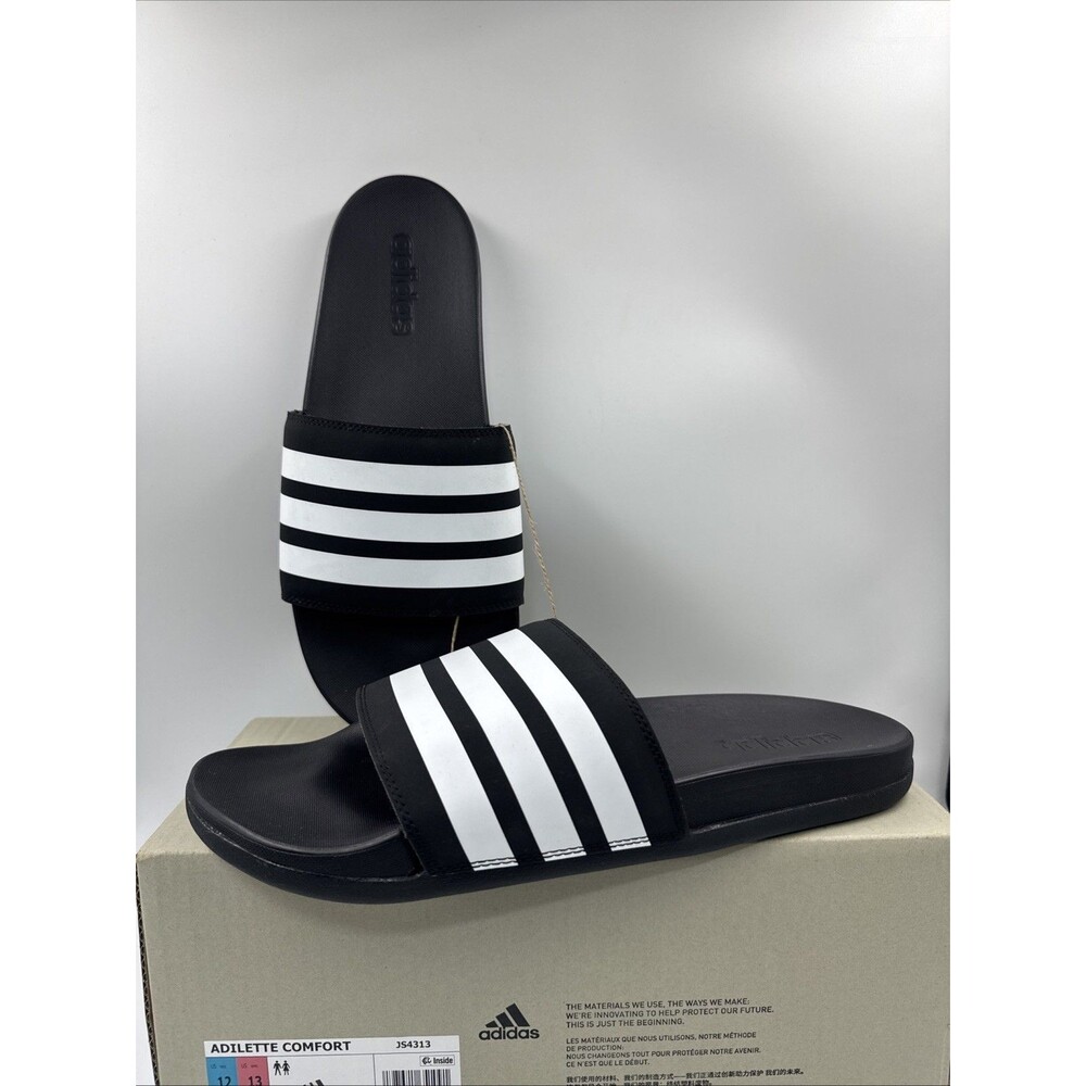 Adidas Adilette Comfort Slides Lightweight Unisex Sandals Black/White M12/W13